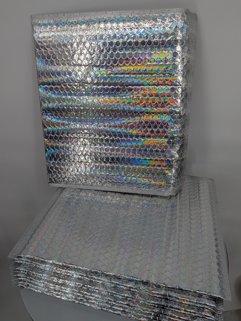 15 Holographic Silver Bubble Mailers - Metallic Shipping Envelopes